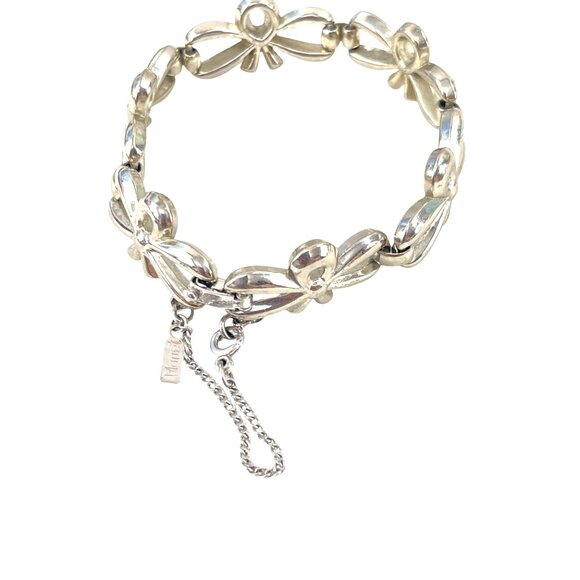 Vintage Monet Silver-Tone Floral Link Bracelet With Safety Chain & Clasp 7" For - Picture 6 of 6